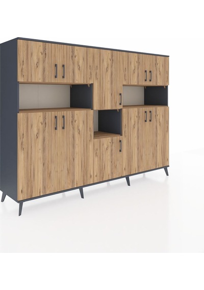 Hyperion Dolap 14 Raflı 10 Kapaklı 220x44x163 Antrasit-çam Antrasit-çam