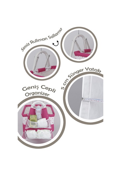 Chubby Baby İsme Özel Sallanır Beşik 5 CM Sünger Yataklı Organizerli Tüllü Cibinlikli Bebek Beşiği Pembe Chubby Baby İsme Özel Sallanır Beşik 5 CM Sünger Yataklı Organizerli Tüllü Cibinlikli Bebek Beşiği Pembe