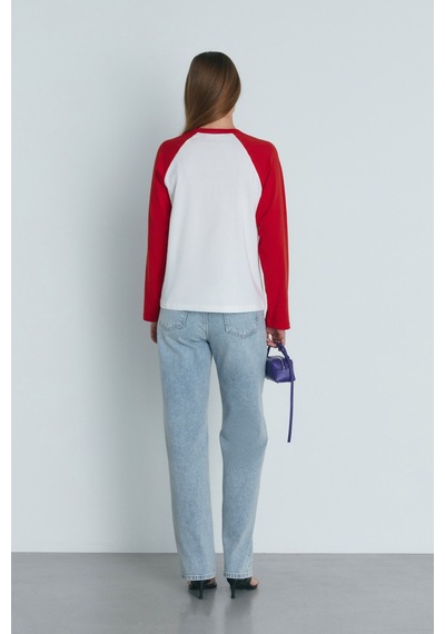 Suud Collection Kırmızı Reglan Çift Renk Tişört