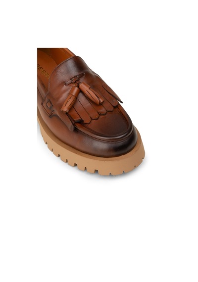 Deery Kadın Hakiki Deri Taba Renkli Püsküllü Loafer - 02033ztbac02