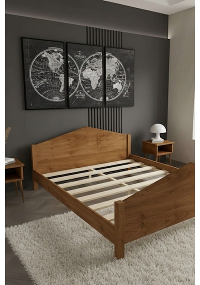Renazzo Mi Lano Piramit Masif Ahşap Karyola Ceviz 200x200 Ceviz - 200 X 200