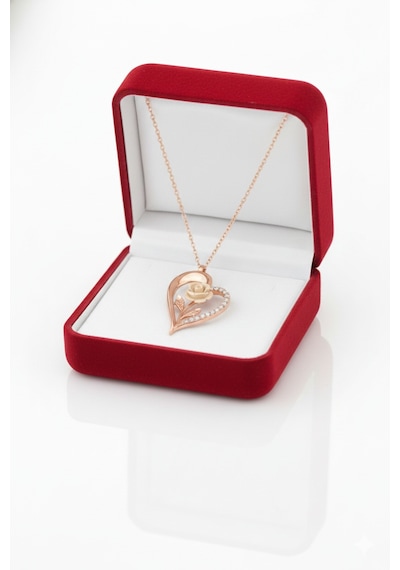 Çekirdekjewelry 925 Ayar Gümüş Kalbimin Beyaz Gülü Kolye Pembe