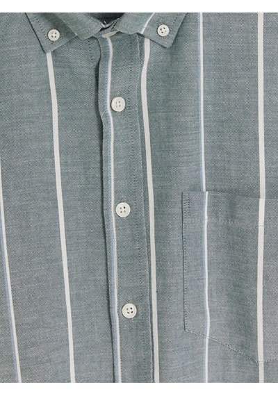 Lcwaıkıkı Classic Yeşil Regular Fit Çizgili Oxford Erkek Gömlek