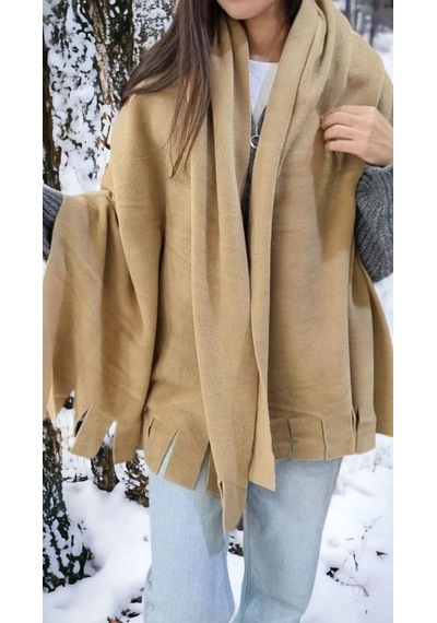 Tezzgelsin Kadın Kışlık Püsküllü Polar Şal Camel