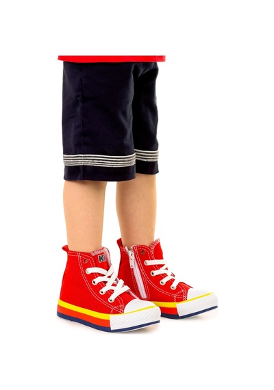 Kiko Kids Tinna Bağcıklı Erkek Bebek Boğazlı Keten Spor Ayakkabı Kırmızı
