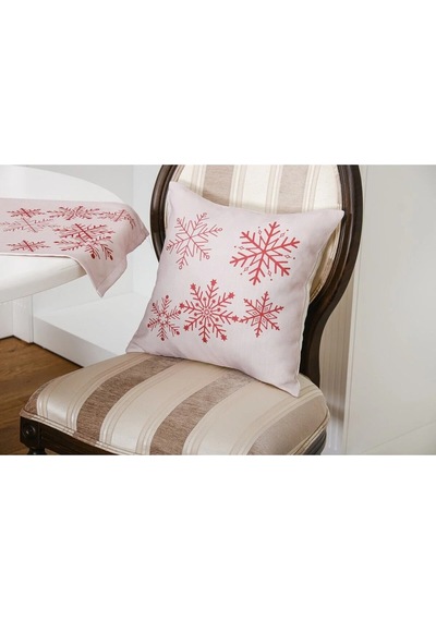 Kartanesi Baskılı Kumaş Beje Kırmızı Kırlent Kılıfı 45x45 Cm Ikili -1437 45 x 45