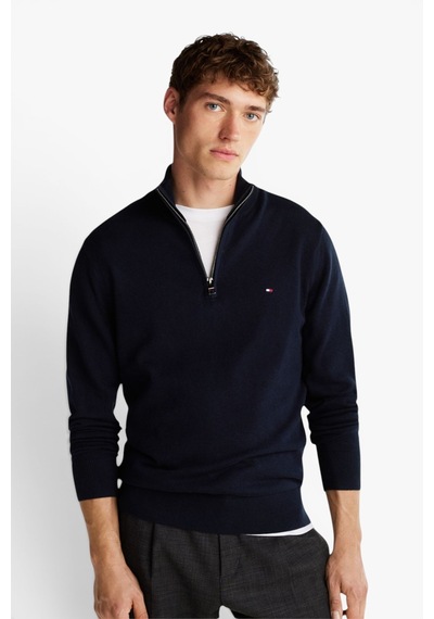 Tommy Hilfiger Pıma Org Ctn Cashmere Zıp Mock Erkek Mavi Kazak - Mw0mw28049