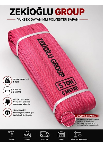 6 Metre 5 Ton Çeker Sapan Halat Zekioğlu Group Flat Webbing Sling Gözlü Polyester Sapan 3000kg Taşıma Kapasiteli 6 Metre Kaldırma Sapanı