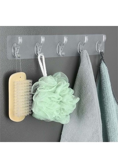 5'li Yapışkanlı Şeffaf Duvar Askısı Banyo Mutfak Düzenleyici Askı Pratik Kanca Askılık Plastik Siyah Diğer