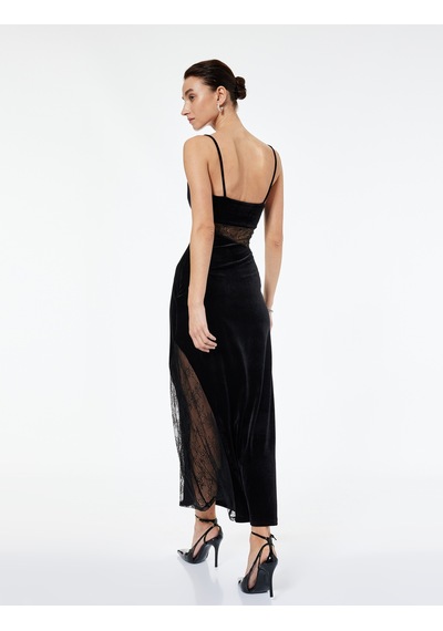 Koton Dantel Detaylı Degaje Yaka Bodycon Kolsuz Uzun Abiye Elbise Siyah 6wak80164fk Siyah