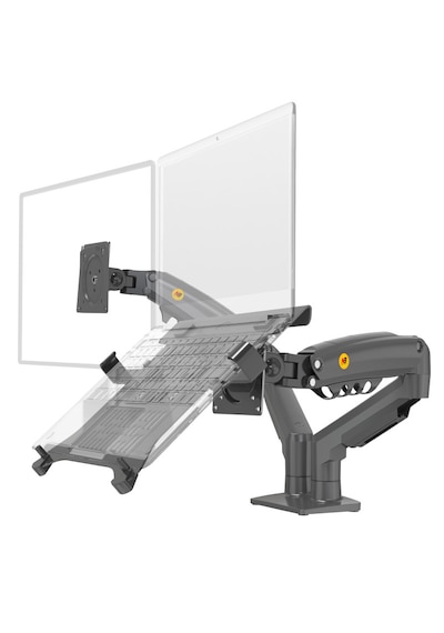 North Bayou F160-fp 17"-27" Monitör Destekli & 10"-17" Laptop Standı - İki Farklı Kullanımlı, Amortisörlü, 360 Dönebilen, Yükseklik Ayarlı, Kablo Kanallı, 2-9 Kg, Masa Monte Monitör Kolu F160-fp