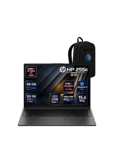 HP 255R G10 D30M3ETRRNP21 R5-7535U 48 GB 512 GB SSD 15.6'' W11P Dizüstü Bilgisayar