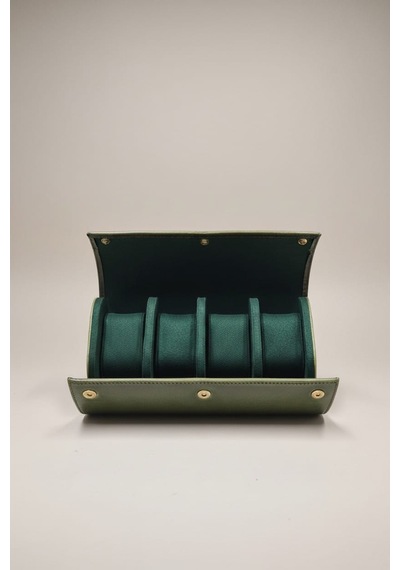 4 Lü Deri Saat Kutusu Silindir Tasarım Taşınabilir Saat Saklama Organizer 24x11x7 Cm Haki