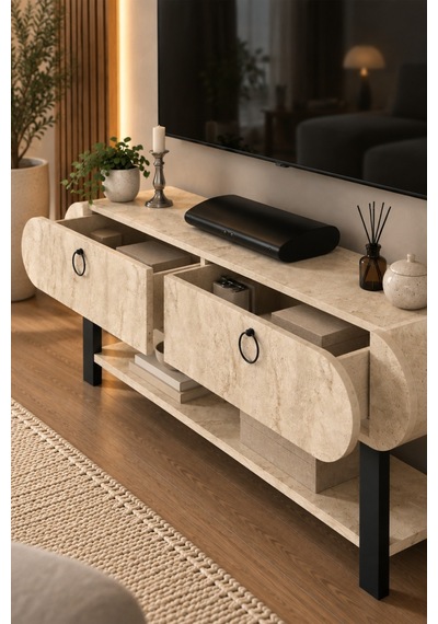 Sulorahome Ekru Traverten Desenli Tv Ünitesi 110 Cm
