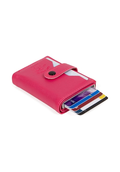 Newish Polo Deri Rfıd Koruyucu Alüminyum Otomatik Mekanizma Kartlık Ve Cüzdan New068 Pembe