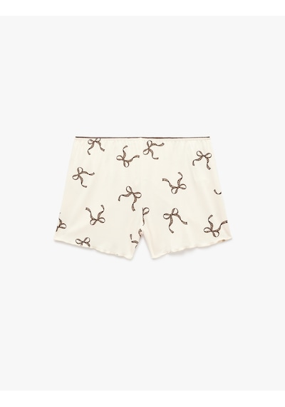 Koton Fiyonk Baskılı Beli Lastikli Viskon Şort Pijama Altı Ekru Desenli 6slk80050mk