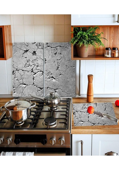 Takım Halinde Gri Taş Mermer 20x30 Cm Kesme Tablası Ve 60x52cm Ca
