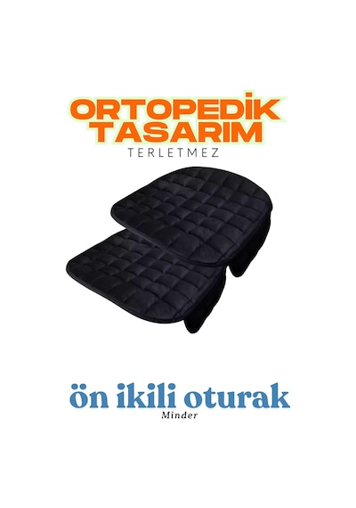 Siyah Kadife Yüzeyli Ön İkili Araba Oturak Minderi Kaymaz, Evrensel Uyumlu Konforlu Tasarım