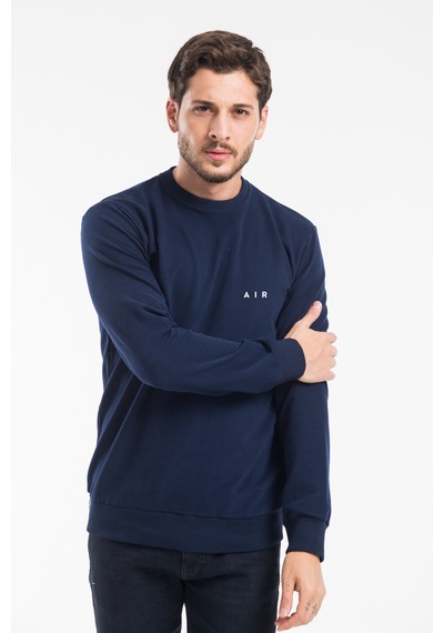 Erkek Bisiklet Yaka Regular Kalıp İnce Air Baskılı Sweatshırt Spr24sw124 NAVY
