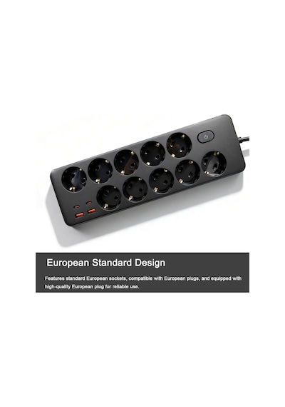 Topraklı 10'lu Çoklu Priz 2 Usb-c 2 Usb-a Çıkışlı 2500w Anahtarlı Uzatma Prizi 1