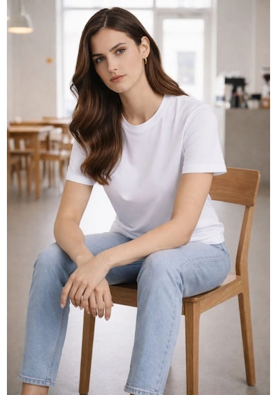 Alfanora Kadın Bisiklet Yaka Tişört Regular Kalıp Basic Pamuklu Günlük Kullanım T-shirt - Beyaz Beyaz