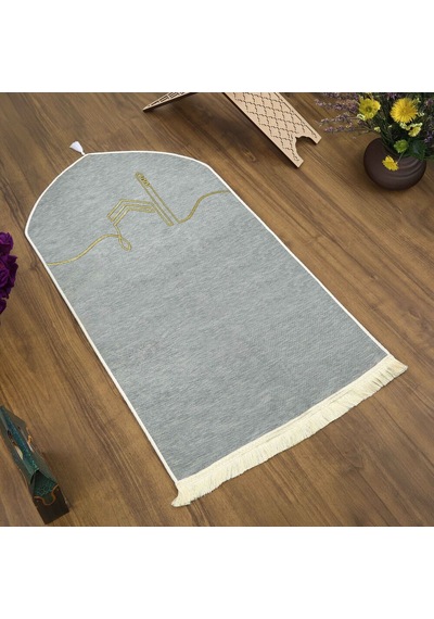 İsme Özel El Kuba Lüks Astarlı Biyeli Seccade-gri 66x125cm 565 Gr Çok Renkli