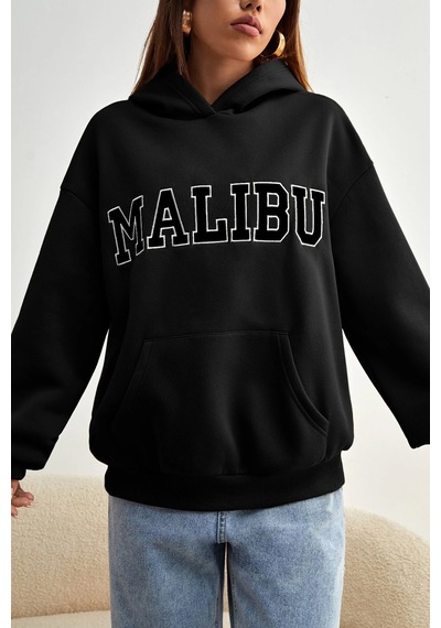 Malıbu Baskılı Oversize Sweatshirt Siyah