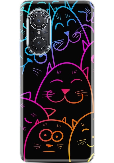 Huawei Nova 9 Se Kılıf Silikon Desen Neon Cats 1790