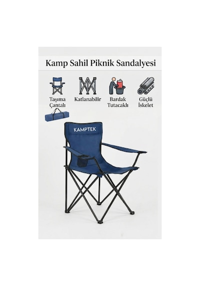 Kamptek Katlanabilir Doğa Pikinik Katlanabilir Sandalye Karavan Ve Kamp Sandalyesi Mavi Lacivert