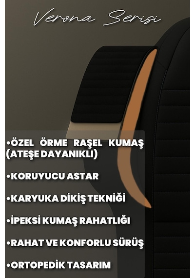 Mitsubishi Space Star 2013-2018 Verona Serisi Raşel Taba Siyah Koltuk Kılıfı Taba - Siyah