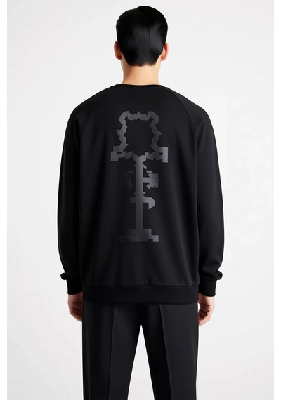 Benerly Erkek Bisiklet Yaka Reglan Kol Oversize Kalıp Sweatshirt Fonksiyo siyah