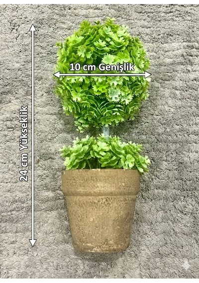 24 Cm Yapay Çiçek - Hediyelik Saksılı Dekoratif Şimşir Topu Yeşil