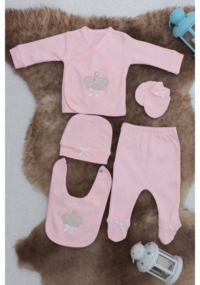Sema Baby 5 Parça Hastane Çıkışı Zıbın Seti 0-3 Ay - Queen Pembe