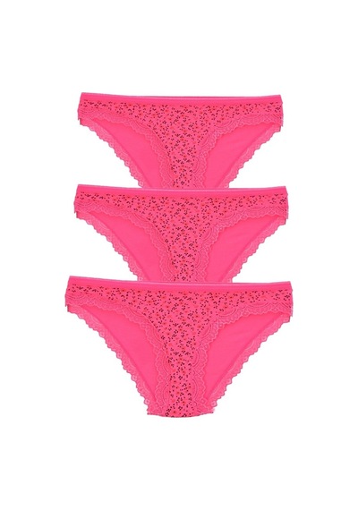 Pemilo Kadın 3'Lü Paket Desenli Bikini Külot Fuşya (481017802)-Fuşya-Tek Ebat Fuşya