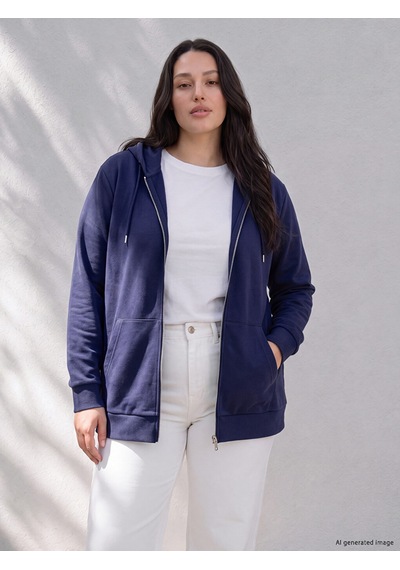 Lcw Curve Lacivert Büyük Beden Kadın Fermuarlı Sweatshirt