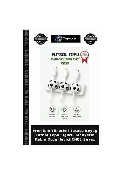 Premium Yönetimi Tutucu Beyag Futbol Topu Figürlü Manyetik Kablo Düzenleyici Ch01 Beyaz