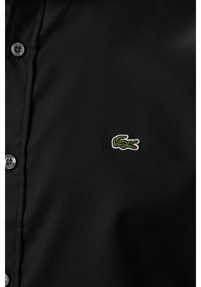 Lacoste Men's Slim Fit Button-down Collar Linen Shirt Erkek Düğmeli Yaka Pamuklu Gömlek Siyah