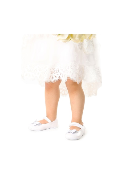 Kiko Kids Taşlı Cırtlı Kız Çocuk Fiyonklu Babet Ayakkabı Ege 204 Rugan Beyaz