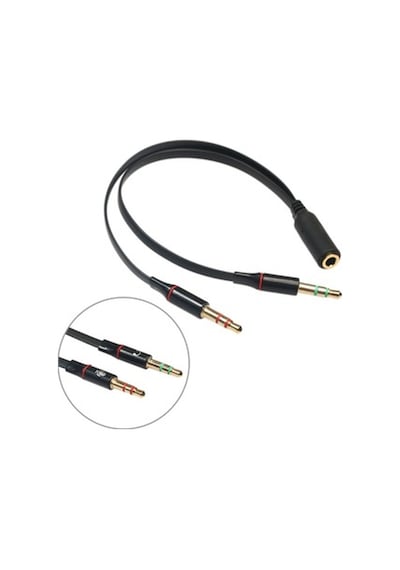 3.5 MM Aux Kulaklık Mikrofon Dönüştürücü Birleştirici Kablo Siyah