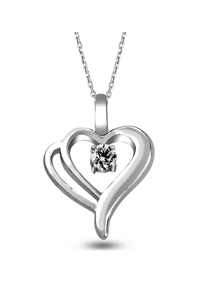 Kuyumcudukkani Zirconia"çift Kalp"kolye - 32107-w-w Beyaz