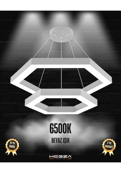 Hexagon Piramit Gri Kasa, Beyaz Işık Modern Sarkıt Led Avize GRİ RENK
