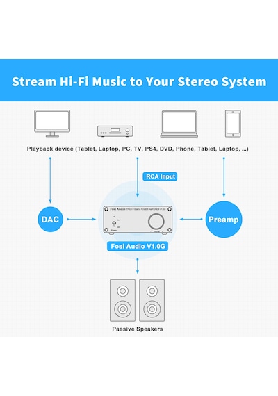 Fosi Audio V1.0G 2 Kanallı Stereo Ses Sınıfı D Amplifikatör Mini Hi-Fi