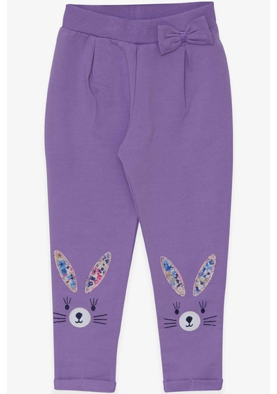 Breeze Kız Bebek Tayt Pantolon Tavşan Nakışlı Eflatun (9 Ay-3 Yaş) Mor
