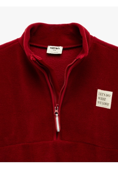 Koton Uzun Kollu Cep Detaylı Baskılı Yarım Fermuarlı Polar Sweatshirt Bordo 6wkg10147ak Bordo