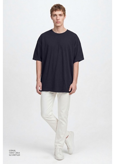 Ac&Co / Altınyıldız Classics Erkek Lacı Pamuklu Nefes Alan Terletmez Oversize Fit Rahat Kesim Bisiklet Yaka Tişört