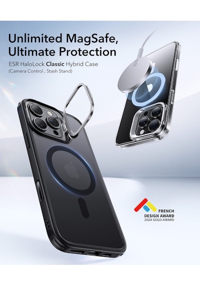 Esr Apple Uyumlu iPhone 16 Pro Max Halolock Mag Safe Classic Hybrid Stantlı Silikon Kılıf - Kamera Kontrol Buton Buzlu Siyah Esr Apple Uyumlu iPhone 16 Pro Max Halolock Mag Safe Classic Hybrid Stantlı Silikon Kılıf - Kamera Kontrol Buton Buzlu Siyah