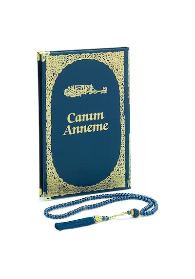 Anneye Hediye Kutulu İnci Tesbihli Ciltli Yasin Kitabı Seti Lacivert