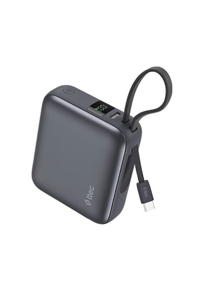 Recharger Mini Lcd 10.000mah Pd 35w Usb-c Dahili Kablolu Taşınabilir Hızlı Şarj Aleti/powerbank Gri