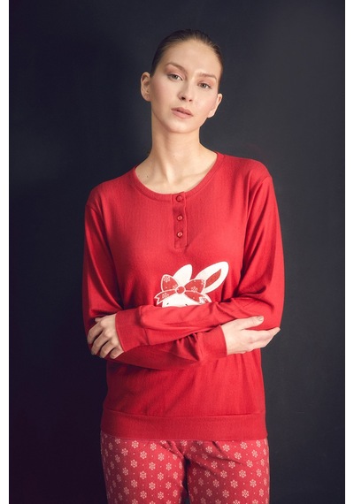 Fullamoda Tavşan Nakışlı Bisiklet Yaka 2 Li Pijama Takımı 24mıcg631216857-kırmızı Kırmızı Fullamoda Tavşan Nakışlı Bisiklet Yaka 2 Li Pijama Takımı 24mıcg631216857-kırmızı Kırmızı