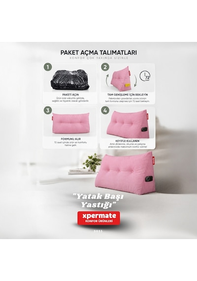Yatak Başı Yastığı Sırt ve Bel Destek Yastığı 120 CM Yaslanma ve Dinlenme Yastığı Pembe
